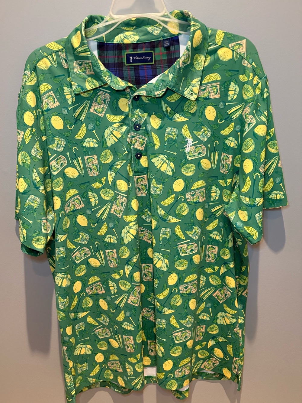 William Murray Golf Polo Large Green Cocktail Citrus Print Performance Shirt